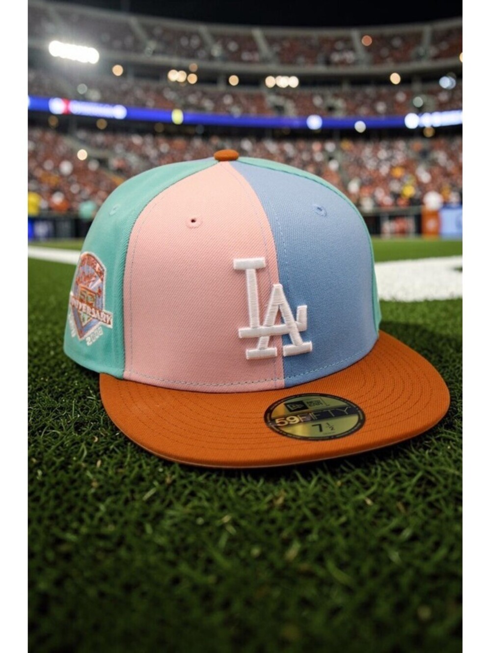 Topperz Exclusive LA Dodgers Ice Cream Pinwheel 50th Anniv Patch Hat 7 1/2 New